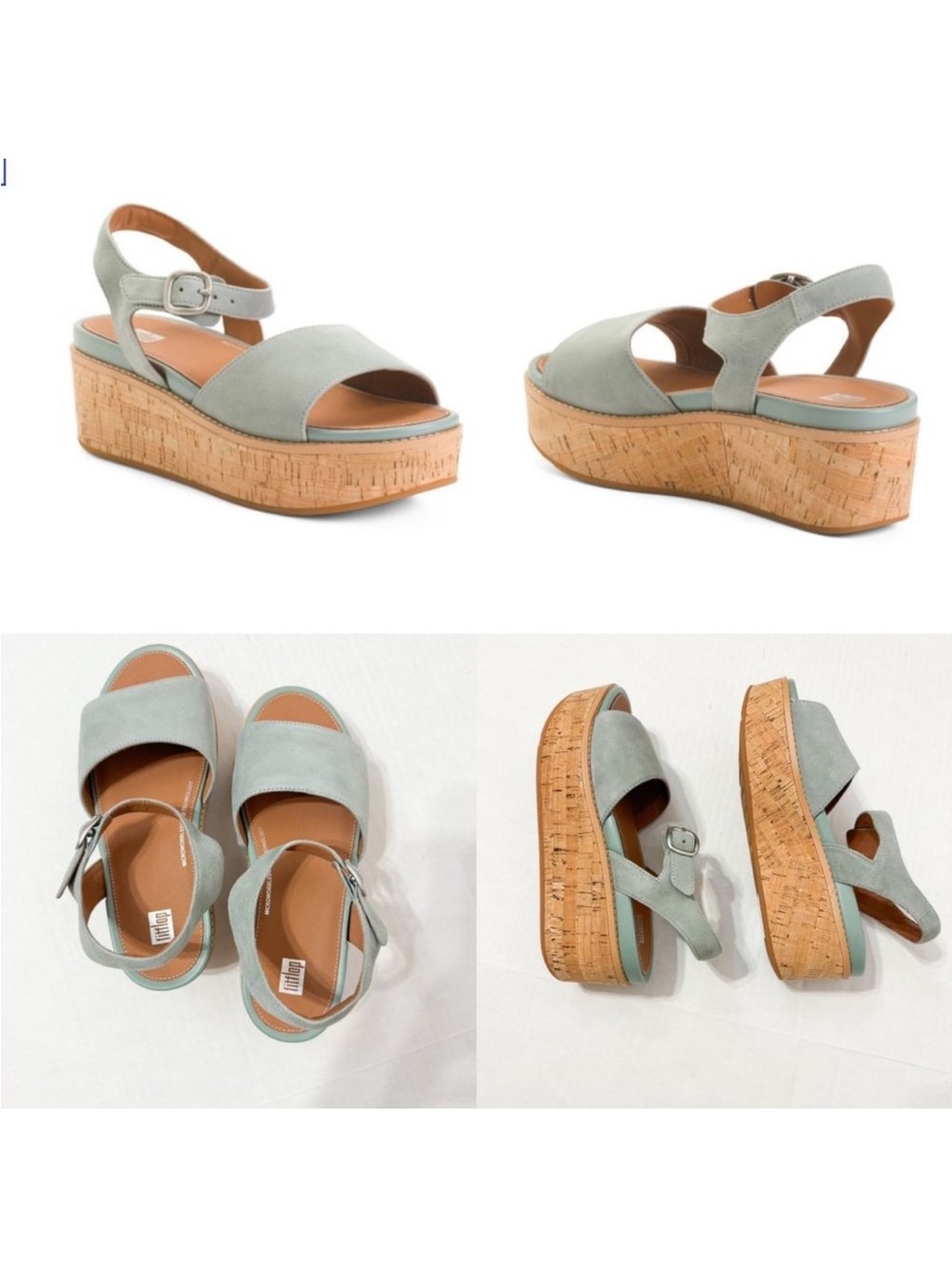 NEW FITFLOP Cool Blue Suede Eloise Cork Wrap Back Strap Wedge Sandals Sz 8 - Picture 1 of 10